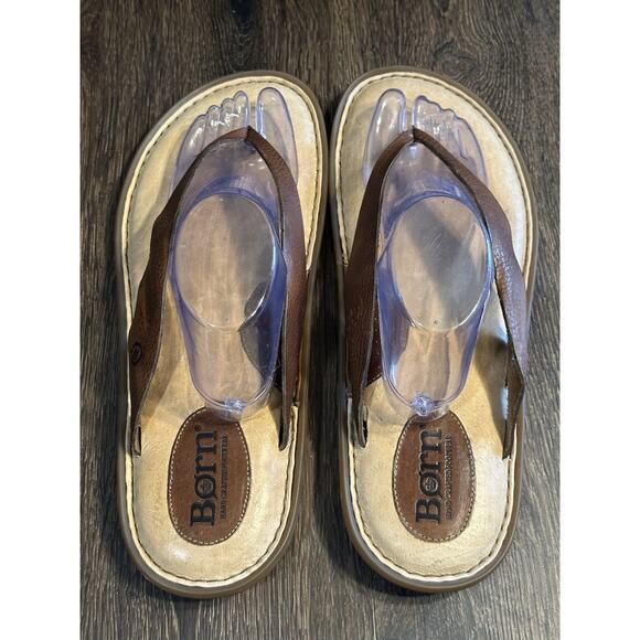 Born Men’s Been Leather Upper Tan Footbed Thongs SZ 14 Sandals - Picture 8 of 8